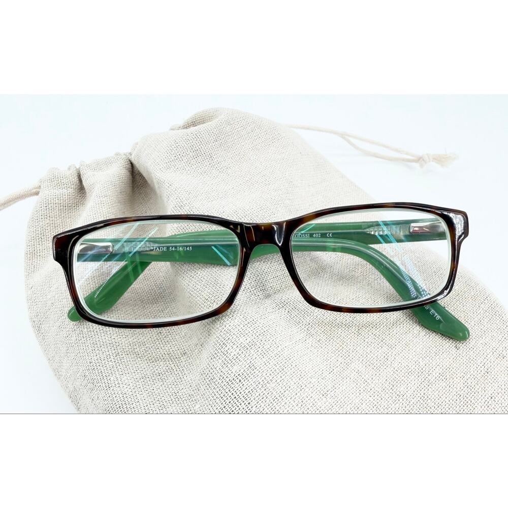 Fregossi Jade Green Tortoise Rectangular Eyeglass Frames 54-16-145 Dark Academia